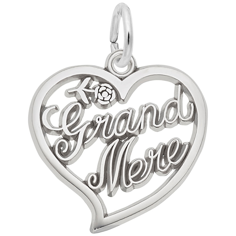 Silver 'Grand Mere' heart-shaped charm on a white background
