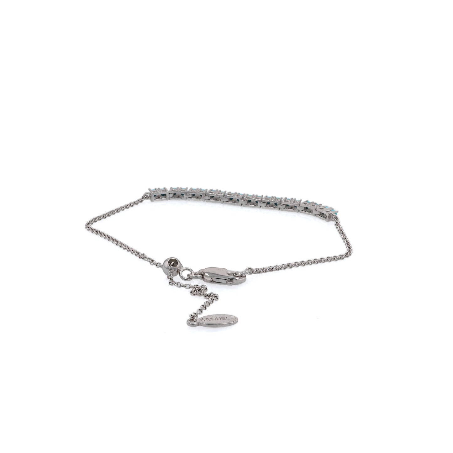 Back of Silver bracelet with turquoise stones on a white background