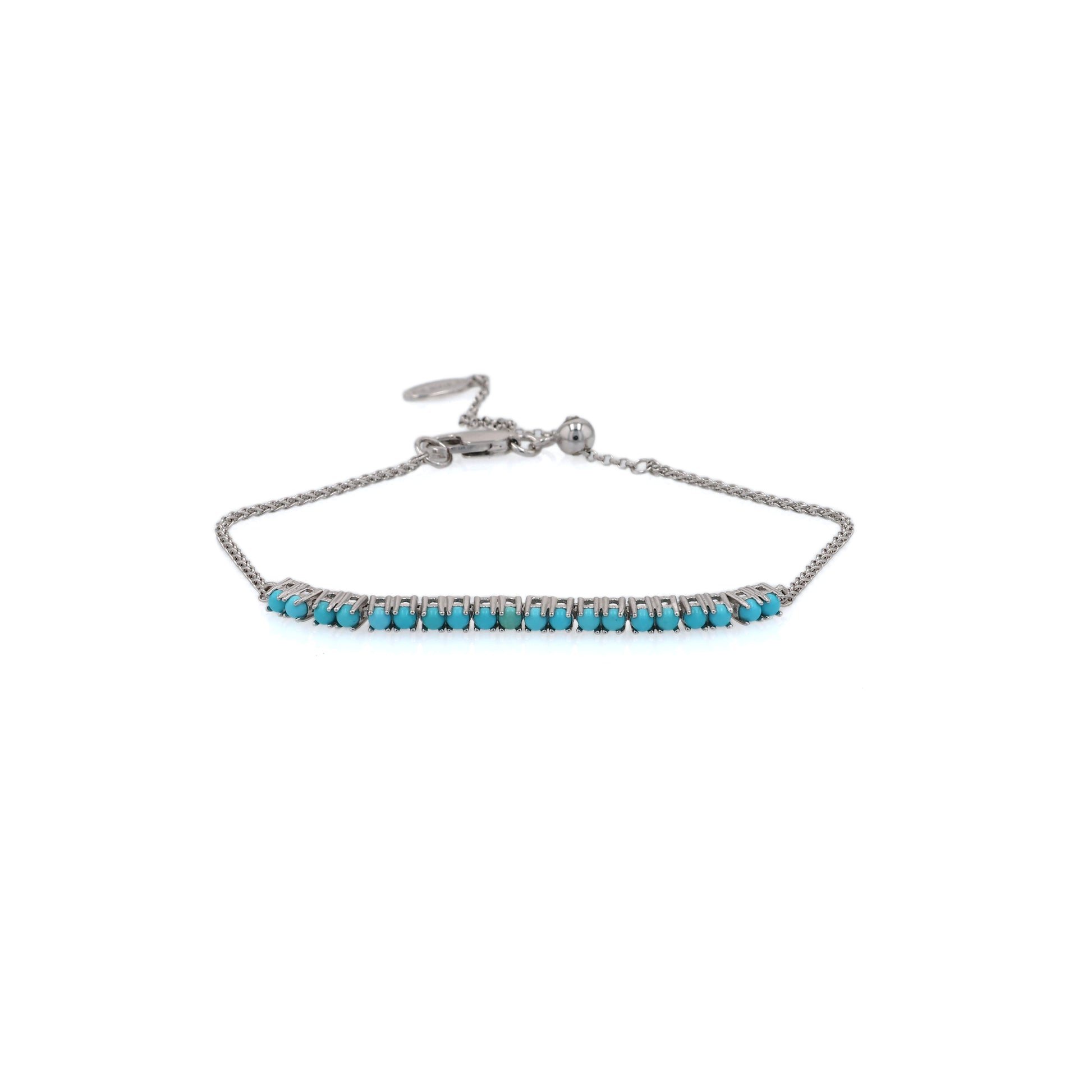 Silver bracelet with turquoise stones on a white background
