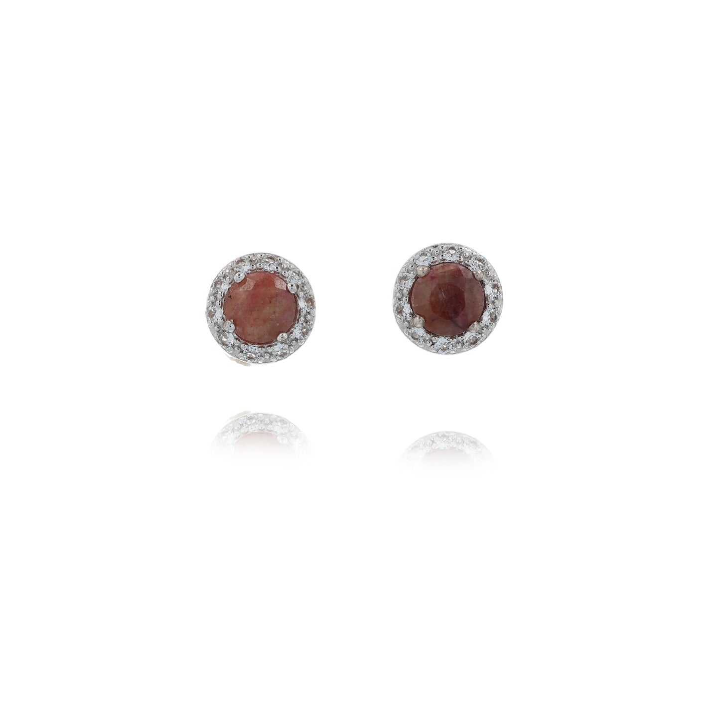 Samuel B Sterling Silver Dyed Red Corundum Dazzle Stud Earrings