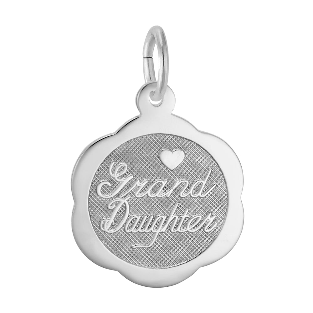 Silver pendant with 'Grand Daughter' engraving on a white background