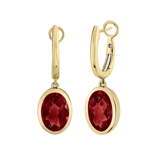 14k Gold Oval Garnet Drop Earrings