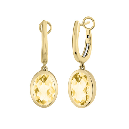 14k Gold Oval Yellow Citrine Drop Earrings