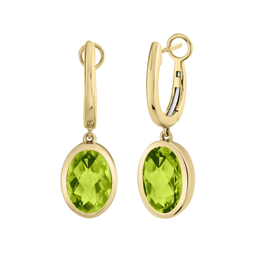 14k Gold Oval Peridot Drop Earrings