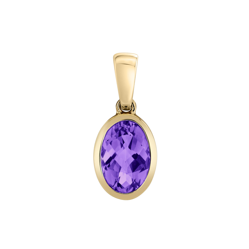 Yellow Gold Oval Amethyst Pendant Necklace- chain no shown 