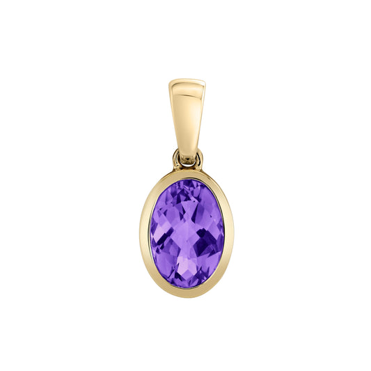 14k Gold Oval Amethyst Pendant Necklace