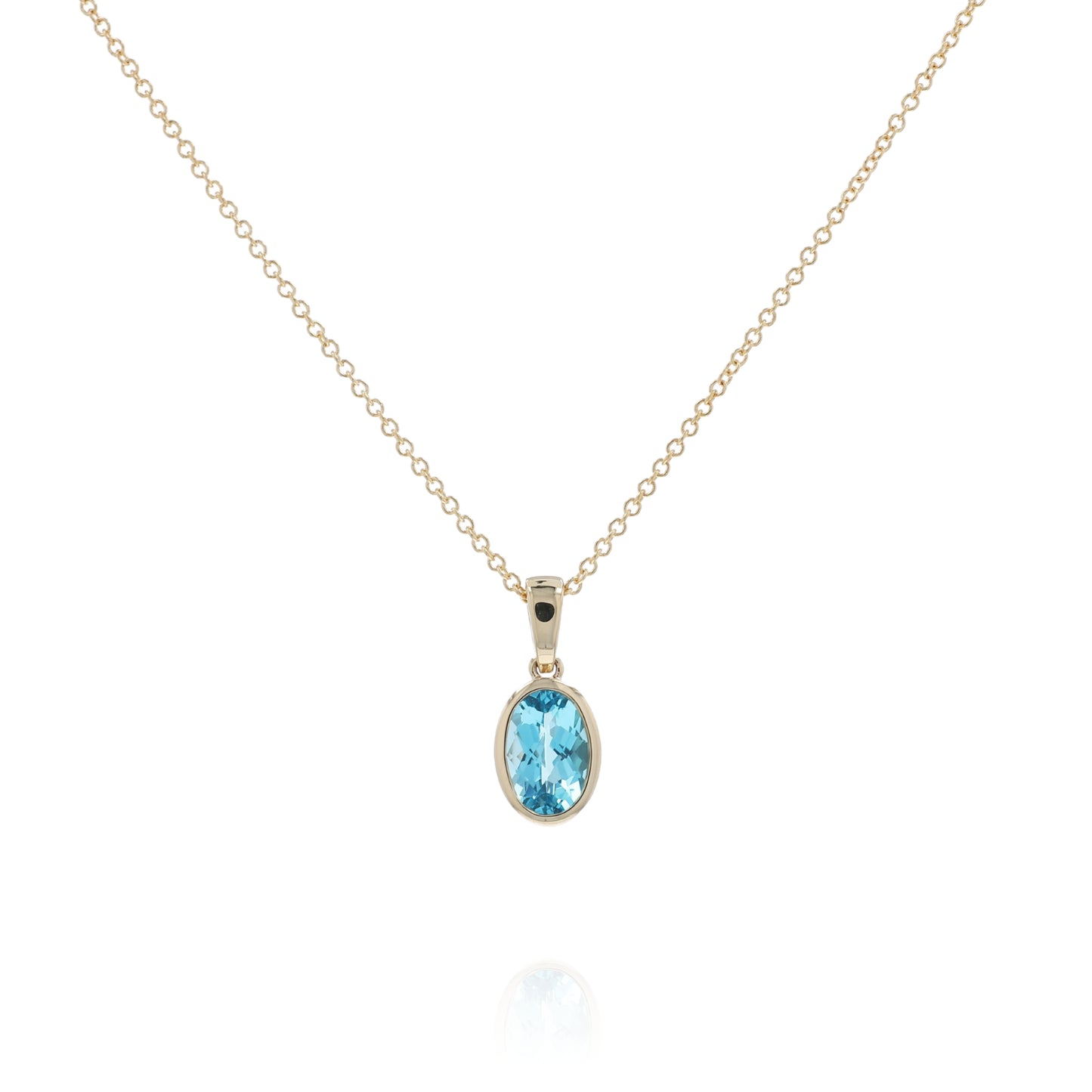 14k Gold Bezel Set Faceted Blue Topaz Pendant Necklace