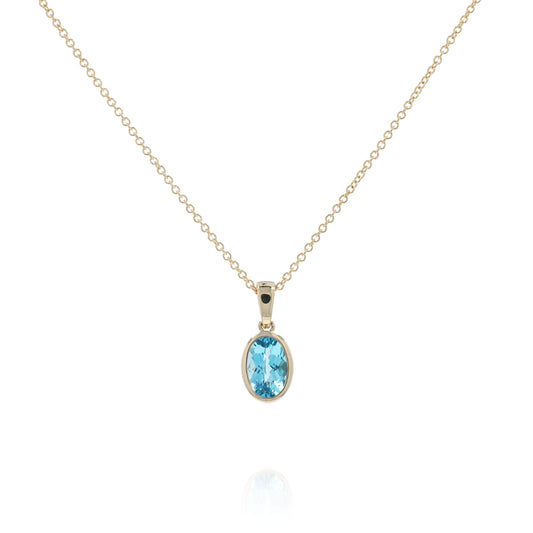 14k Gold Bezel Set Faceted Blue Topaz Pendant Necklace