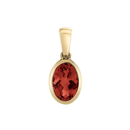 14k Gold Oval Garnet Pendant Necklace