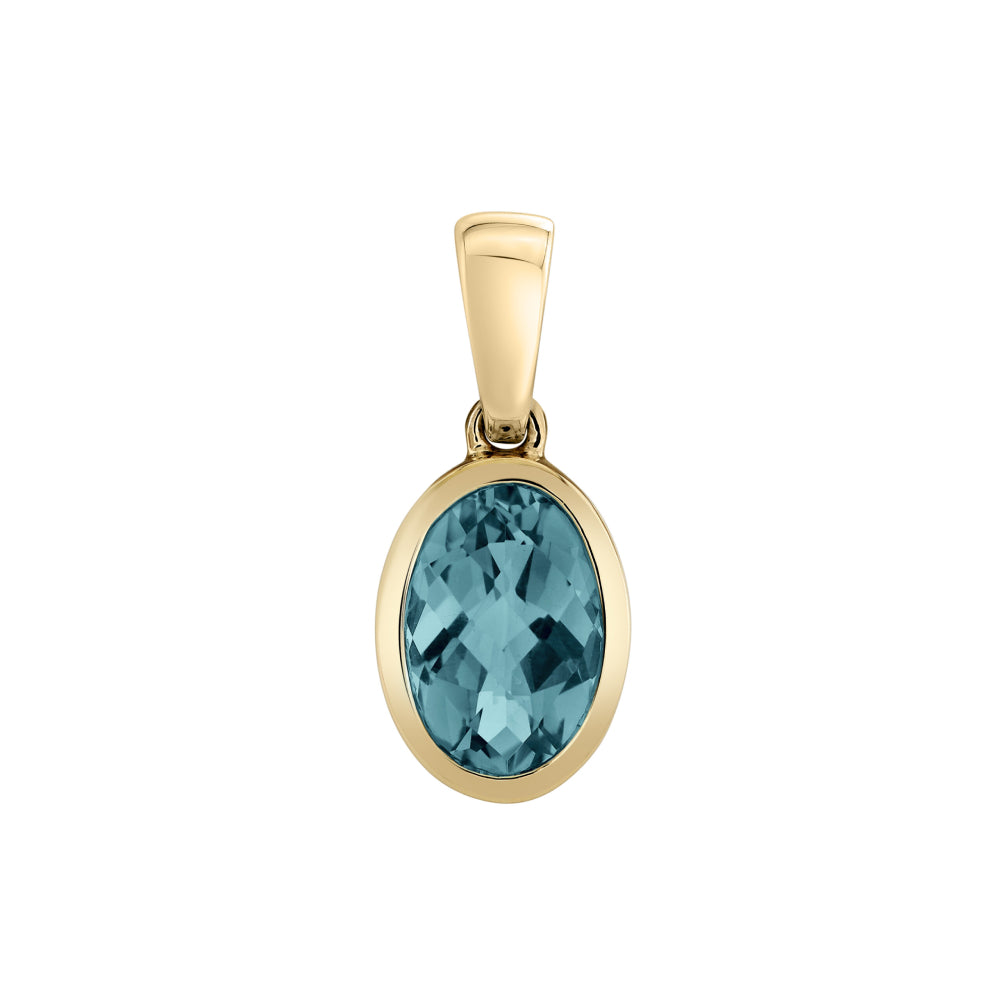 14k Gold Oval London Blue Topaz Pendant Necklace