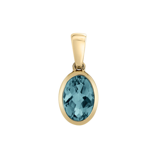 14k Gold Oval London Blue Topaz Pendant Necklace