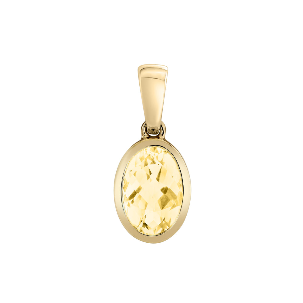 14k Gold Oval Light Citrine Pendant Necklace
