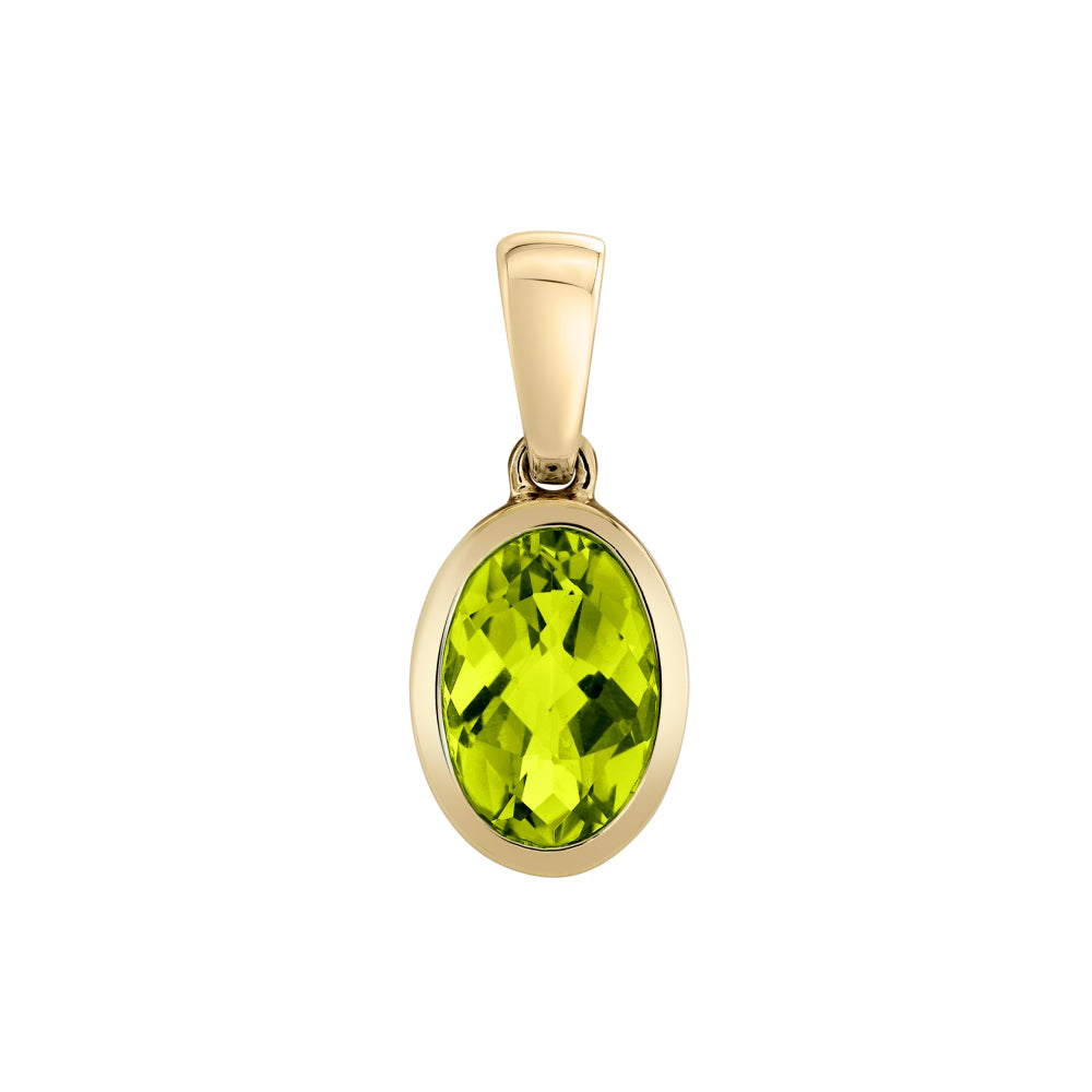 14k Gold Oval Peridot Pendant Necklace