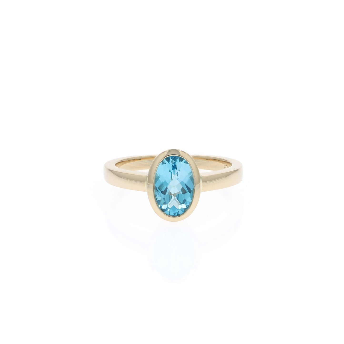 14k Gold Bezel-Set Oval Blue Topaz Ring