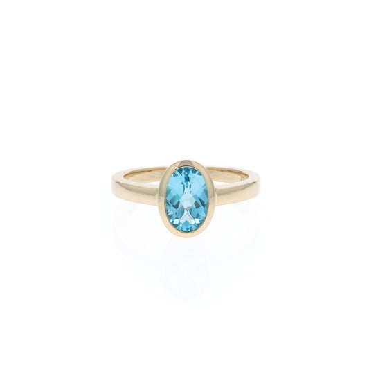 14k Gold Bezel-Set Oval Blue Topaz Ring