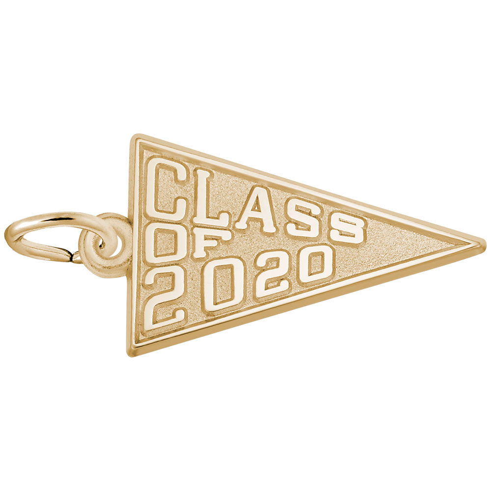 Gold 'Class of 2020' pennant charm on a white background