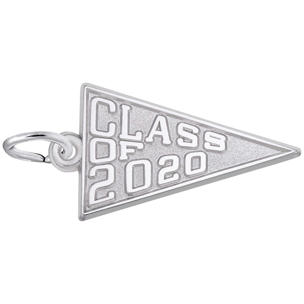 Silver 'Class of 2020' pennant charm on a white background