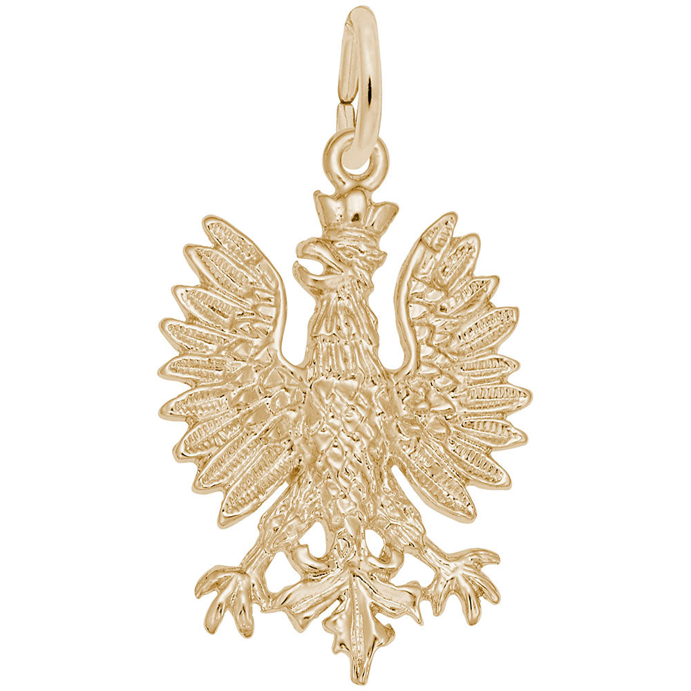 Gold Polish Eagle charm with feather details, shown on a white background