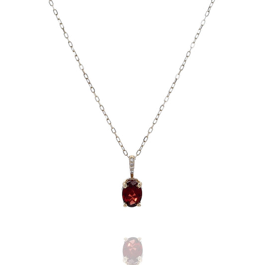 Estate 14k Yellow Gold Oval Garnet and Diamond Bail Pendant Necklace