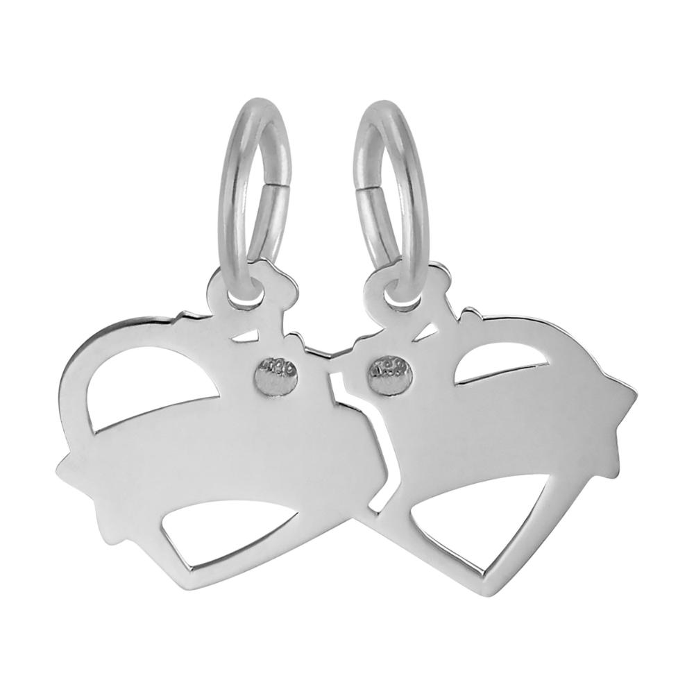 Back of Two silver heart-shaped charms with 'BEST FRIEND' text on a white background