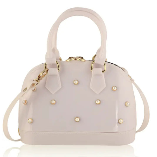 Carrying Kind Blush White Cate Purse with Pearls