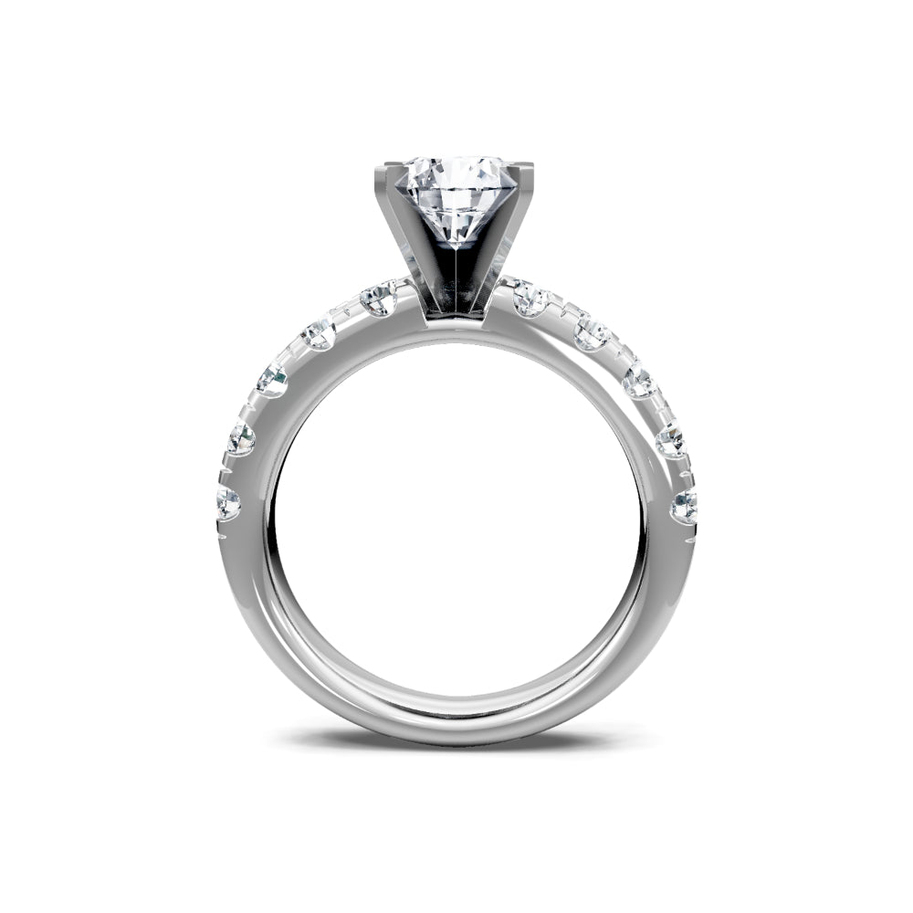 14k Gold Round Diamond French Pave Engagement Ring