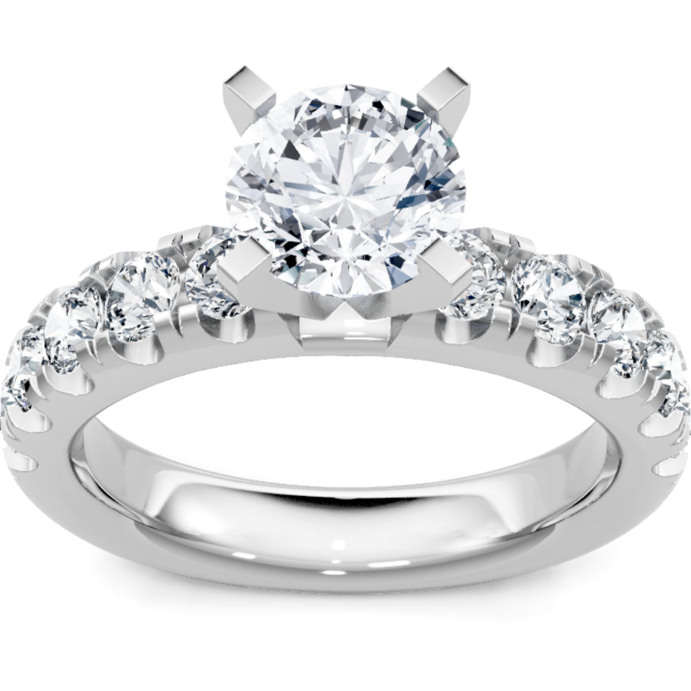 14k Gold Round Diamond French Pave Engagement Ring