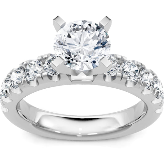 14k Gold Round Diamond French Pave Engagement Ring