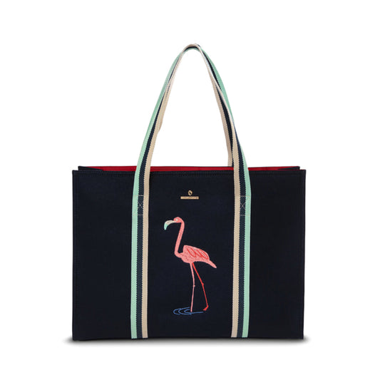 Spartina Navy With Stripe Carry All Tote - Flamingo