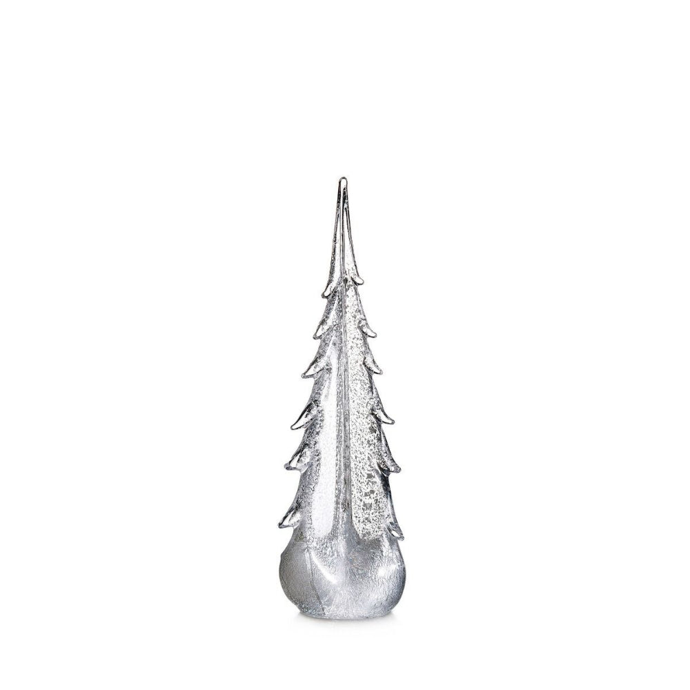 A Simon Pearce Silver Leaf Evergreen tree on a white background. 