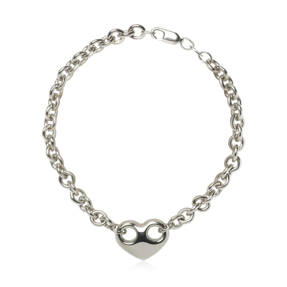Sterling Silver 7.5" Heart Link Cable Bracelet
