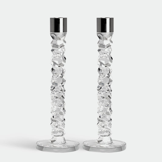 Orrefors Carat Candlestick Silver-Set Of 2