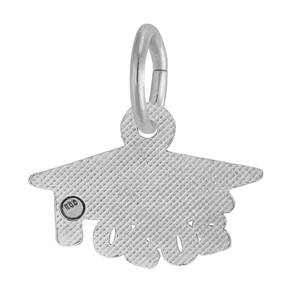 Back of Silver graduation cap charm with '2020' on a white background