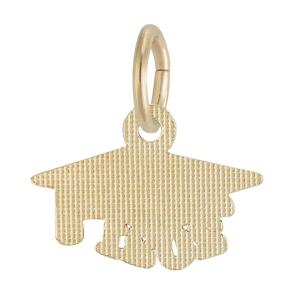 Back of Gold graduation cap charm with '2021' on a white background