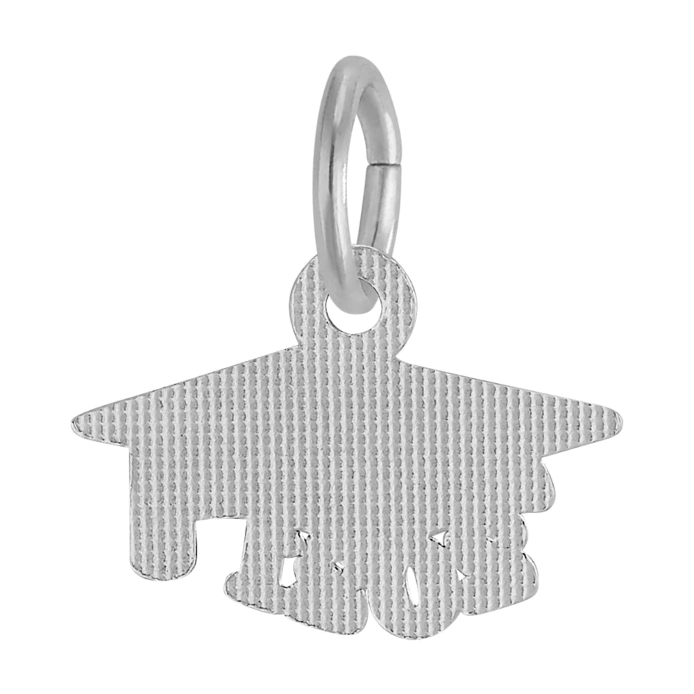 Back of Silver graduation cap charm with '2021' on a white background