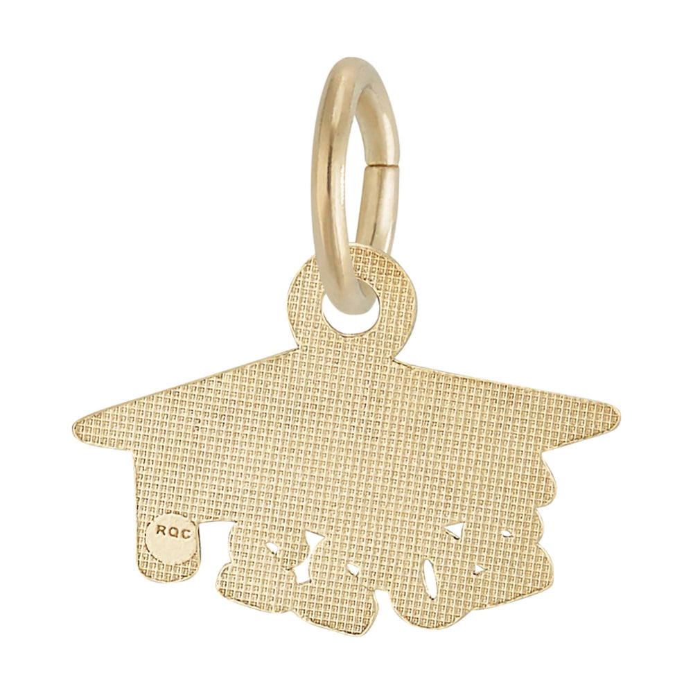 Back of Gold graduation cap charm with '2022' on a white background