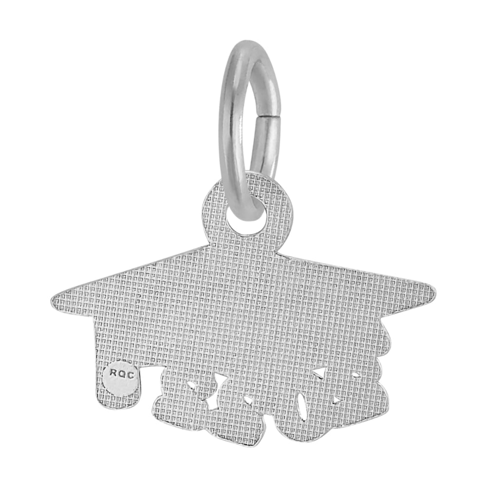 Back of Silver graduation cap charm with '2022' on a white background