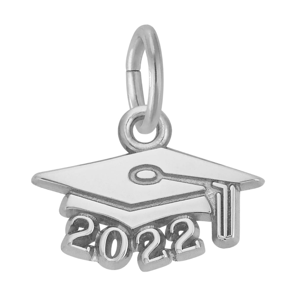 Silver graduation cap charm with '2022' on a white background