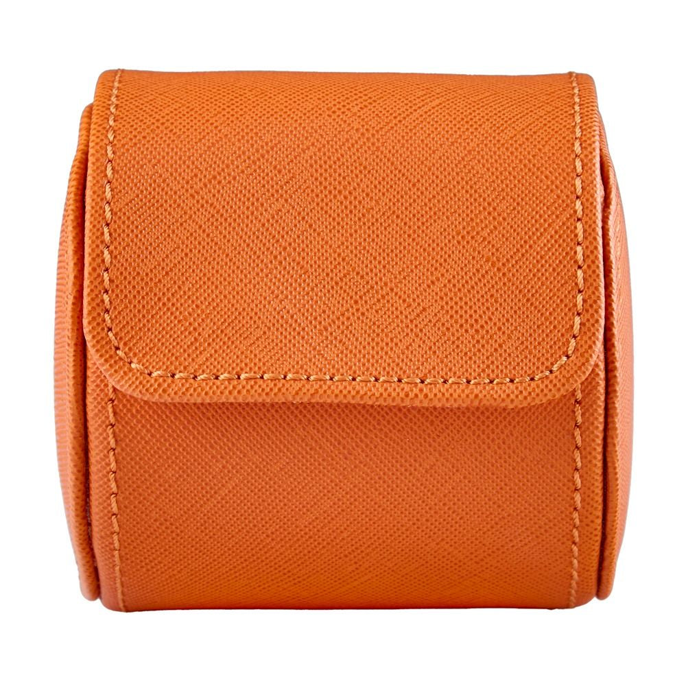 Orange fabric roll with visible stitching on a white background