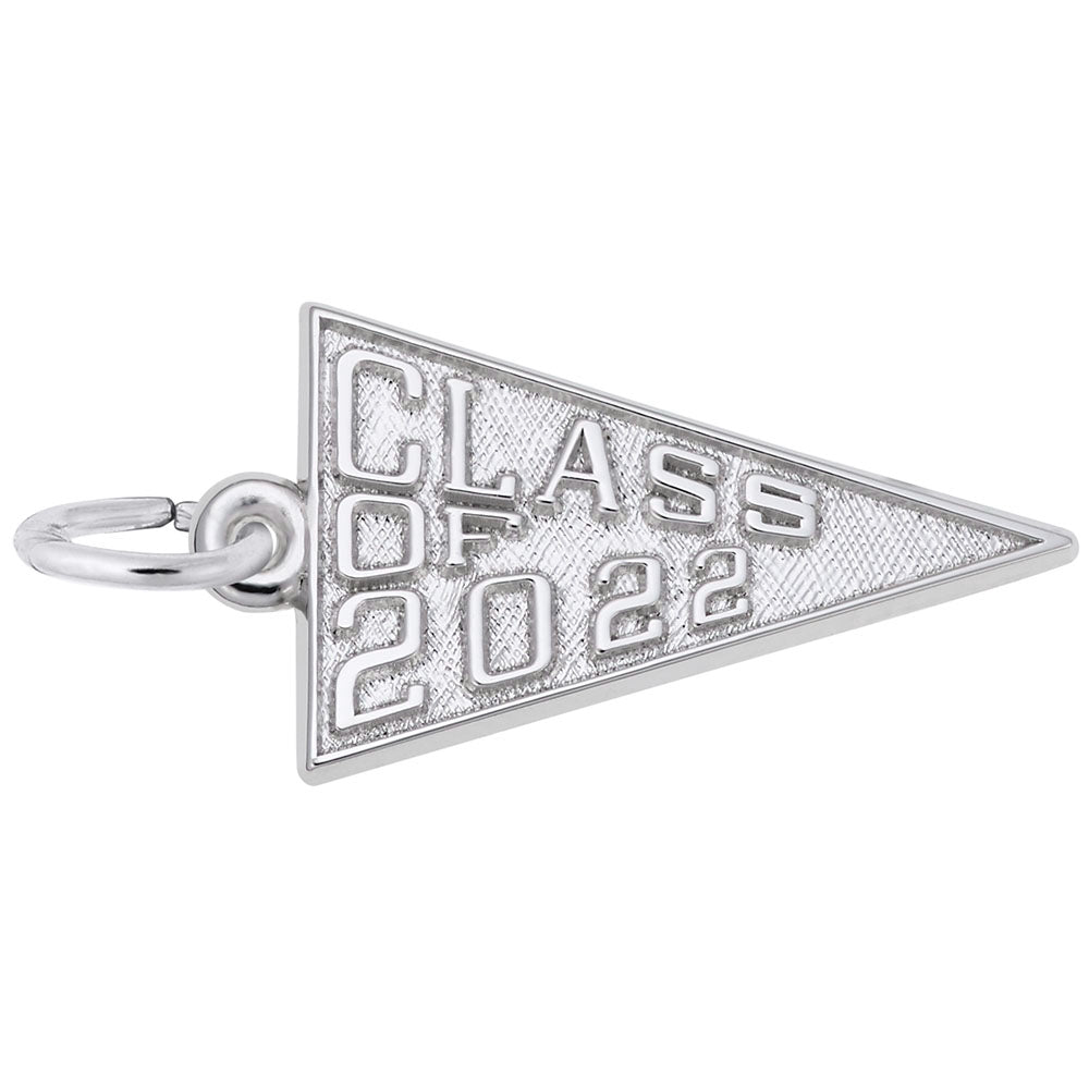 Silver 'Class of 2022' pennant charm on a white background