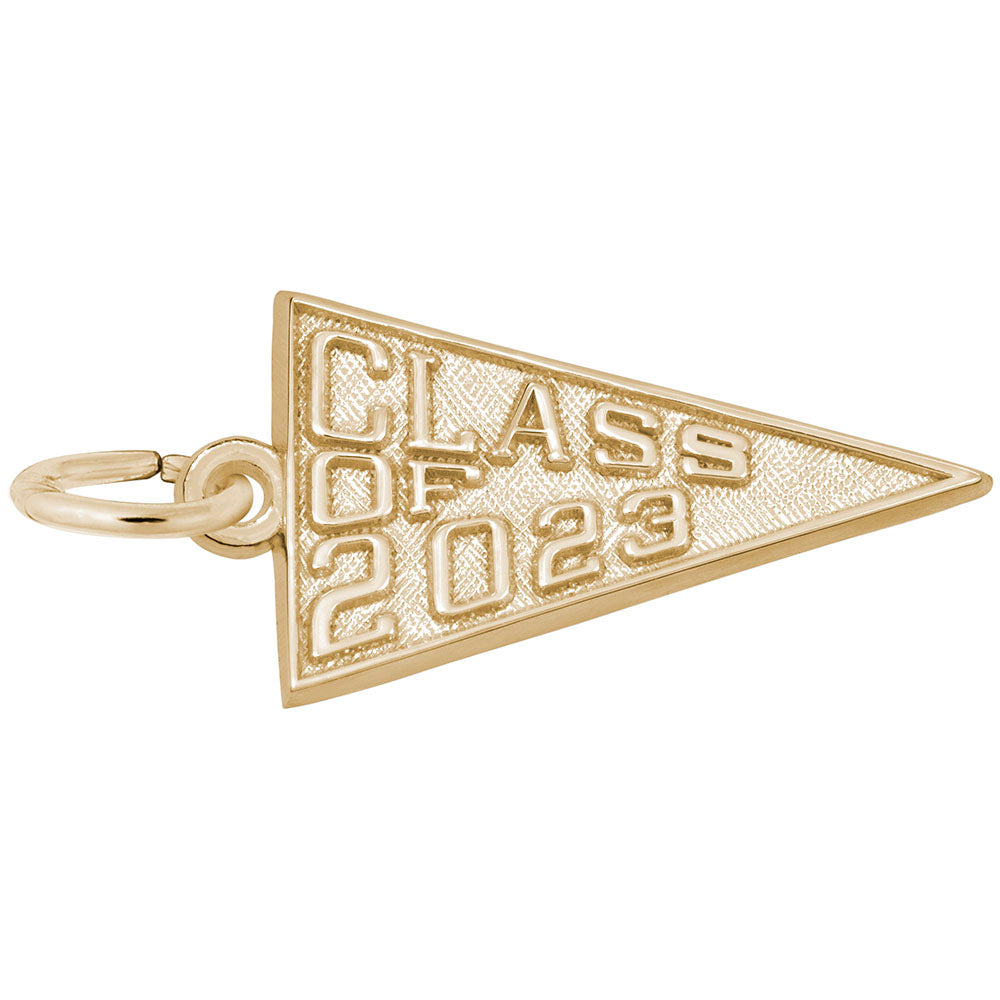 Gold 'Class of 2023' pennant charm on a white background