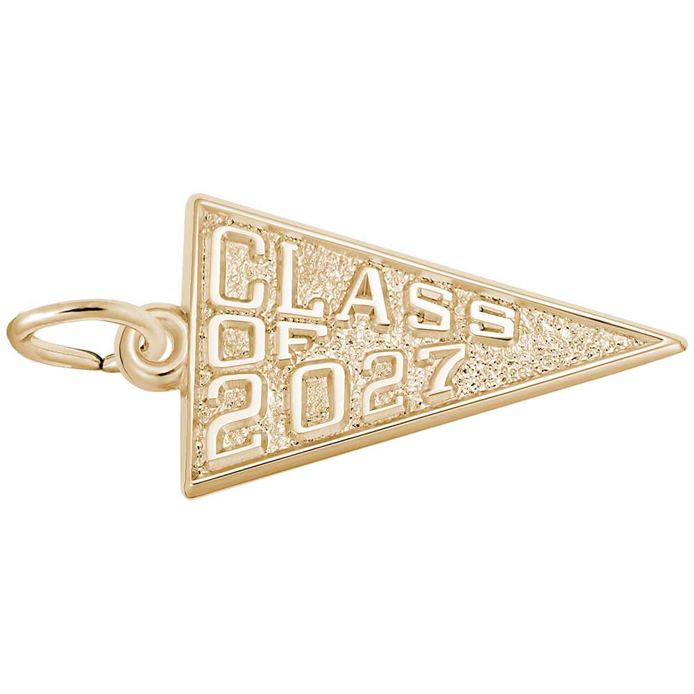 Gold 'Class of 2027' pennant charm on a white background