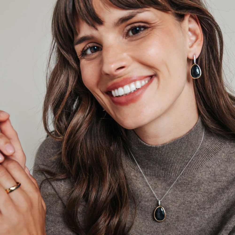 Ti Sento Two-Tone Black Stone Pendant Necklace