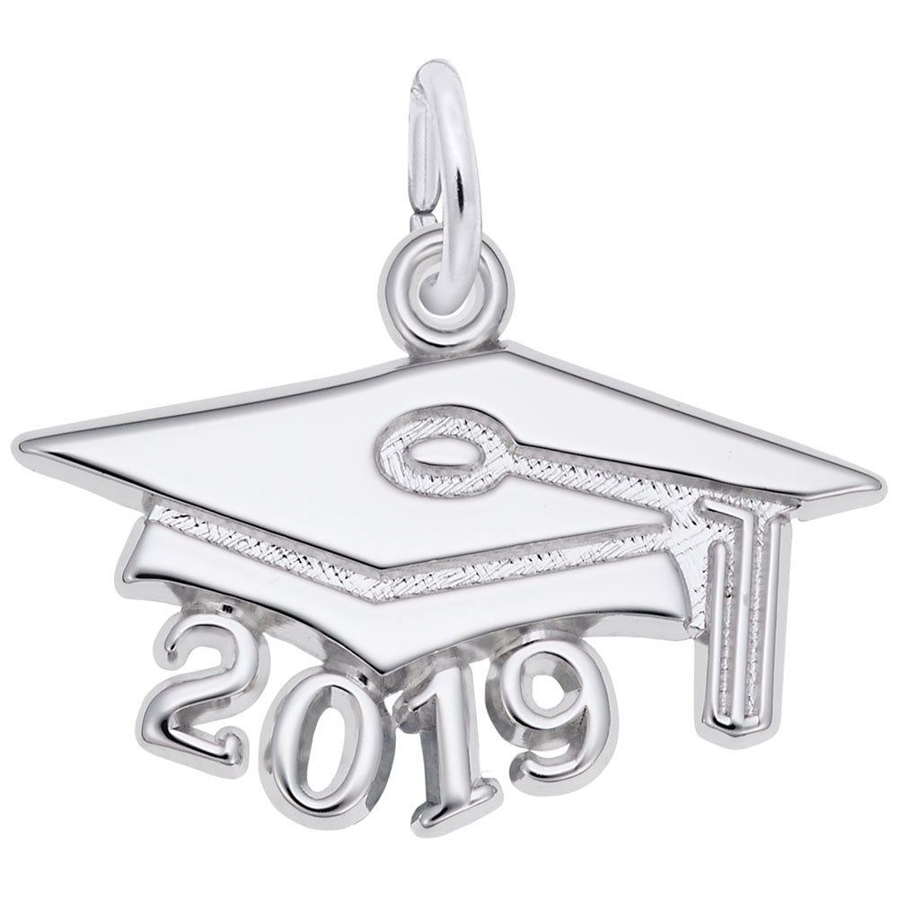 Graduation cap charm with '2019' on a silver chain