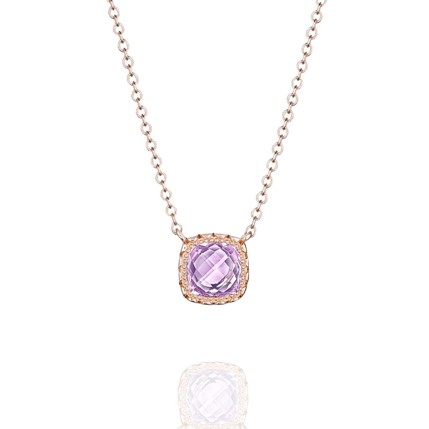 Tacori 14k Rose Gold Petite Cushion Gem Rose Amethyst Pendant Necklace