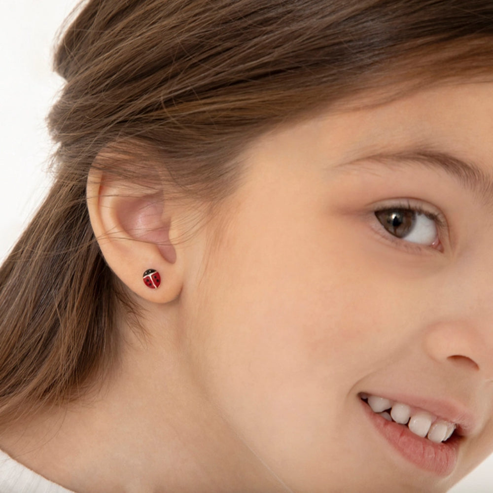 Children's Sterling Silver & Enamel Ladybug Earrings