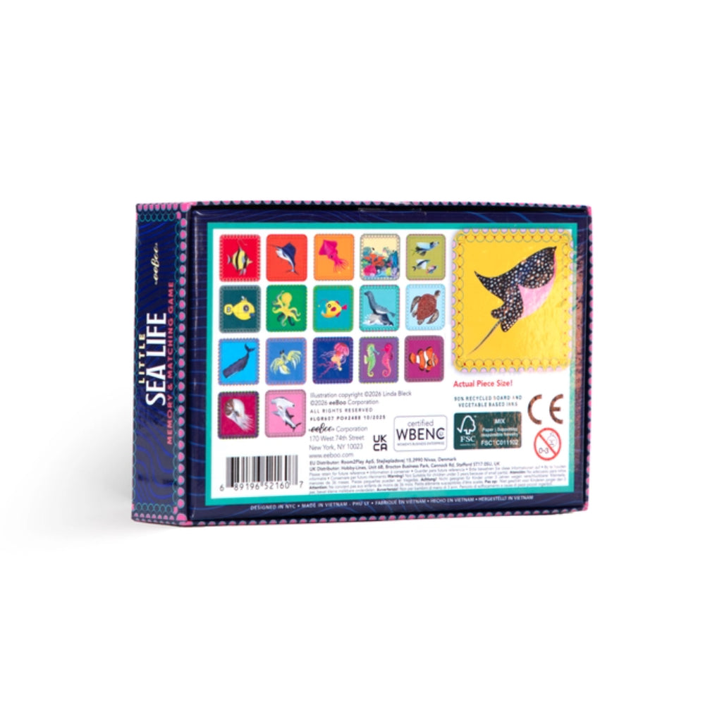 Packaging of a children's educational game with sea life illustrations on a white background