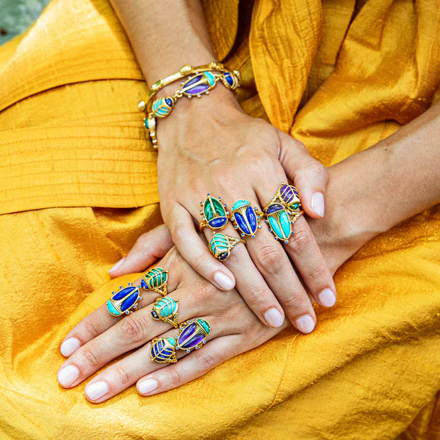 Capucine De Wulf Scarab Grande Ring - Amethyst/Turquoise - Size 7