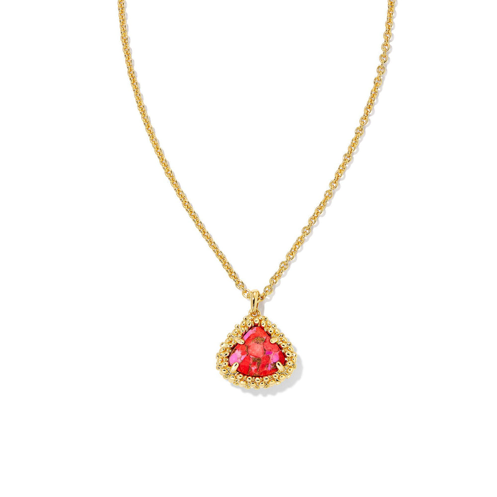 Kendra Scott Framed Kendall Gold Short Pendant Necklace - Bronze Veined Red and Fuchsia Magnesite