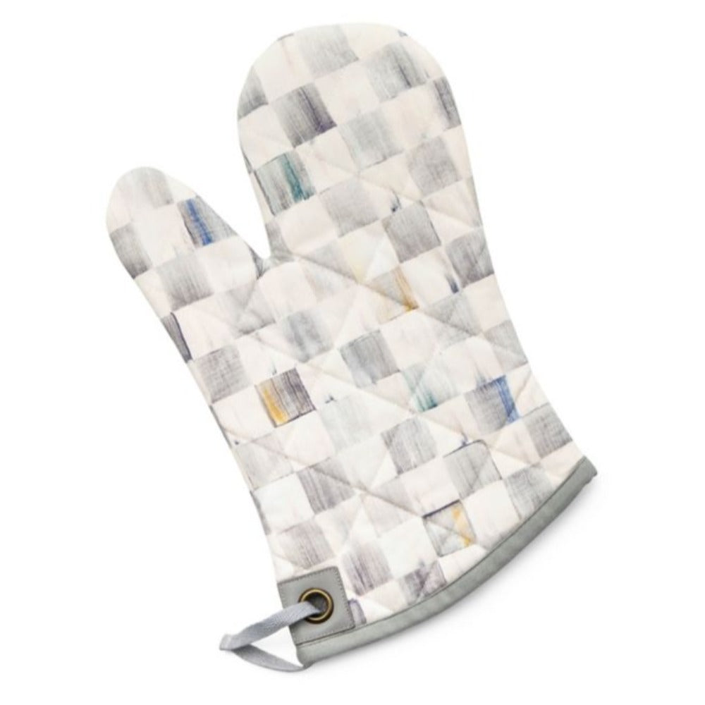 Oven mitt with Sterling grey checkered pattern on a white background